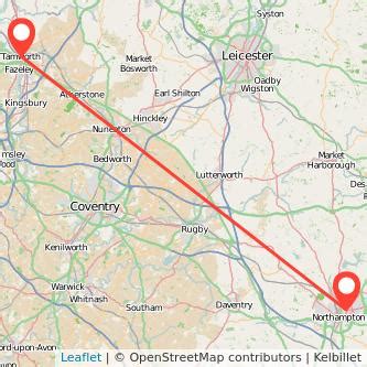 How to get from Northampton to Tamworth by train, bus or car